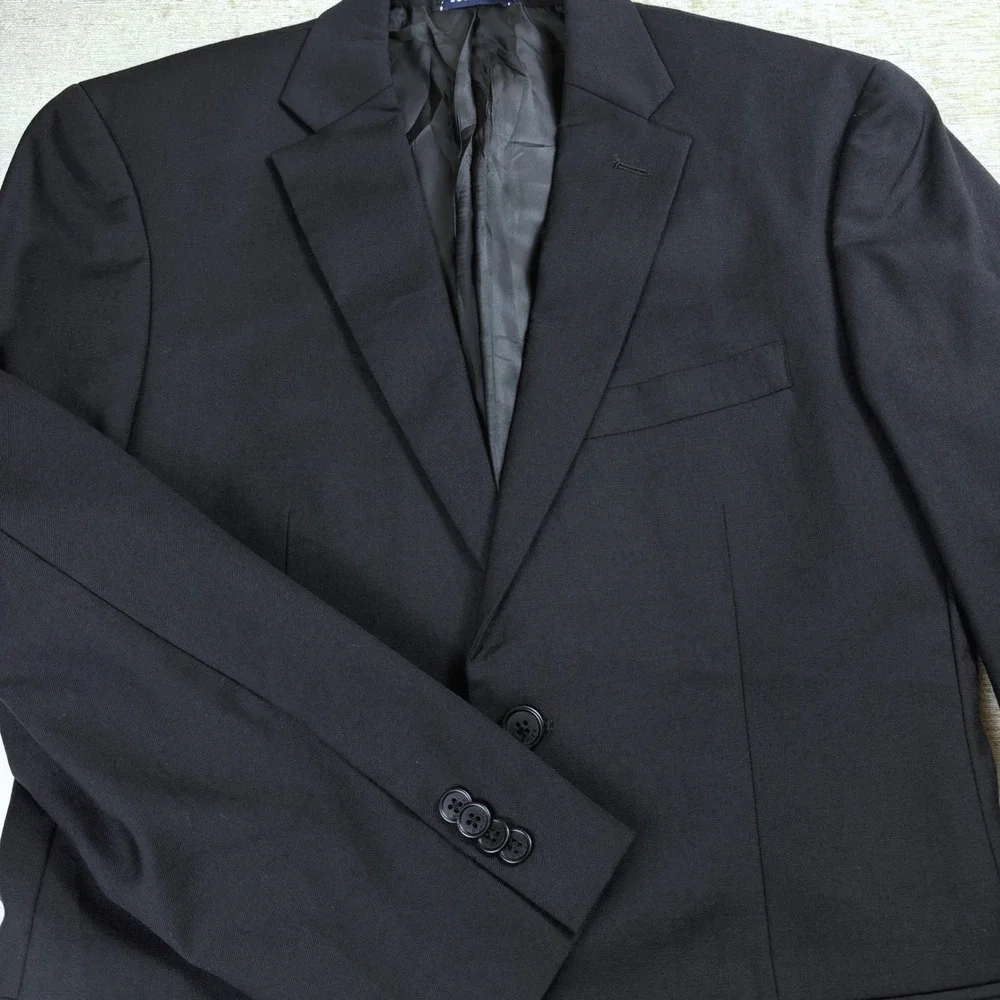Tommy Hilfiger Sport Coat 100% Wool Black Two Button Lined Double Vented 37R